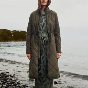 Marie Oliver Olive Quilted Long Coat